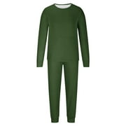 Family Pajamas Matching Sets Christmas Pjs Set Solid Color Long Sleeve Shirt and Pant Loungewear Sleepwear (Dad:2XL, Dark Green)